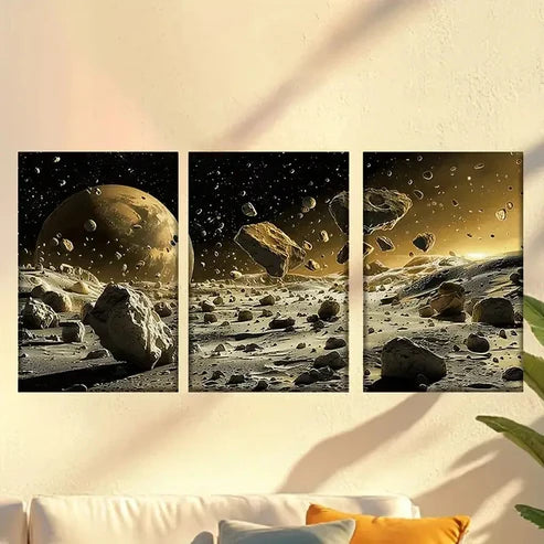 3pcs Planetary Collision Scene, Space-Themed Wall Art Canvas Unframed - High Quality Print 100% Australian Made Wall Canvas