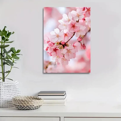 Vibrant Pink Blossom Cherry Blossom Painting 40x60cm Metal Print Ready to Hang