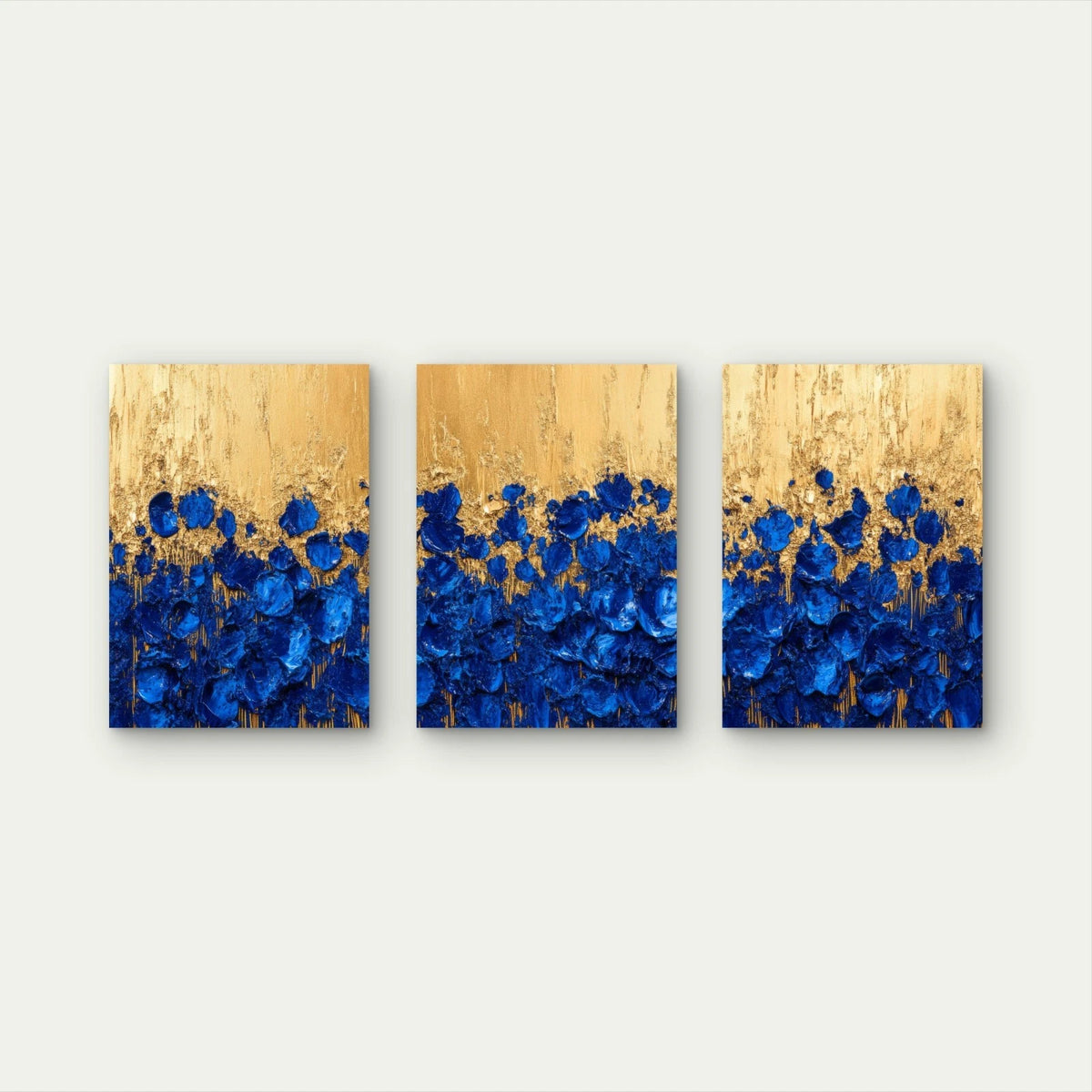 3pcs Golden Sky Over Cobalt Blooms Wall Art Set Canvas Framed 50x70cm - High Quality Print 100% Australian Made Wall Canvas Ready to Hang