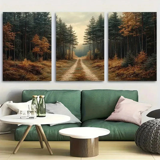 3pcs Forest Path Peaceful land Trail Design Metal Print Ready to Hang Art