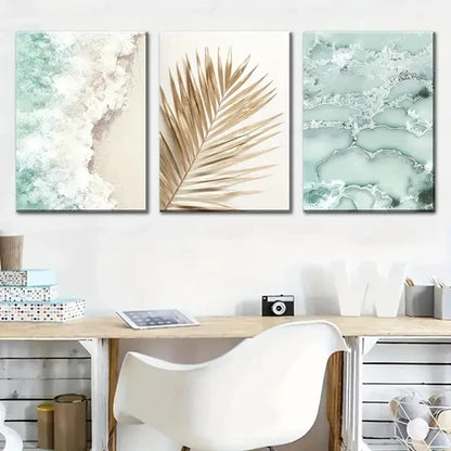 3pcs Ocean And Seaside Scenery Leaves Perfect Wall Art Canvas Unframed - High Quality Print 100% Australian Made Wall Canvas