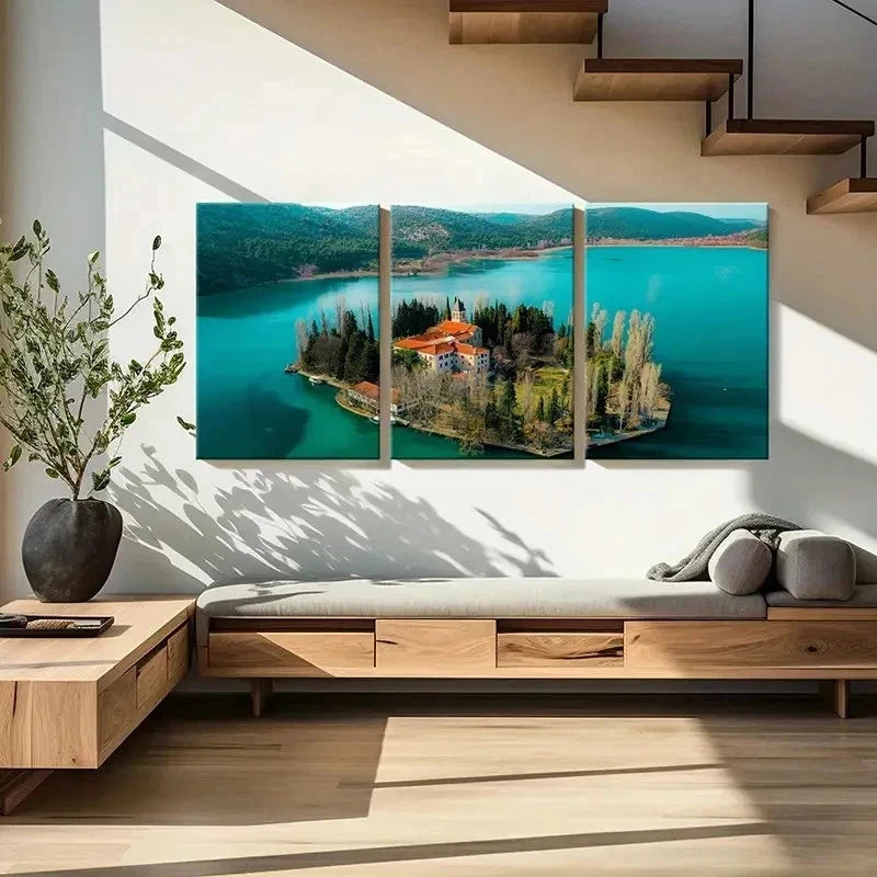 3pcs Lake House Island Modern Landscape Wall Art Set Canvas Framed 40x60cm - High Quality Print 100% Australian Made Wall Canvas Ready to Hang