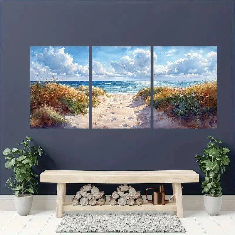 3pcs Beach Art Seascape Poster Painting Metal Print Ready to Hang Art