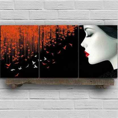 3pcs Trees and Women Triple Mural Metal Print Ready to Hang Art