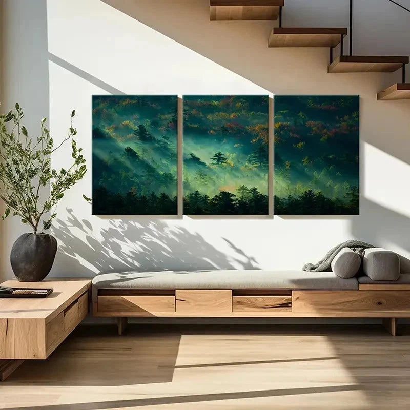 3pcs Misty Forest Woods Landscape Wall Art Set Canvas Framed 40x60cm - High Quality Print 100% Australian Made Wall Canvas Ready to Hang