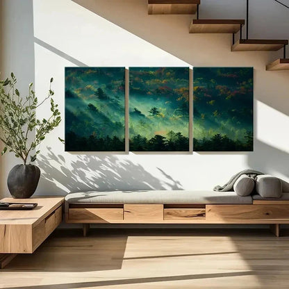 3pcs Misty Forest Woods Landscape Wall Art Set Canvas Framed 40x60cm - High Quality Print 100% Australian Made Wall Canvas Ready to Hang