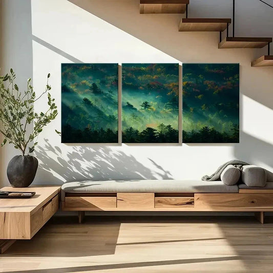 3pcs Misty Forest Woods Landscape Wall Art Set Canvas Framed 40x60cm - High Quality Print 100% Australian Made Wall Canvas Ready to Hang