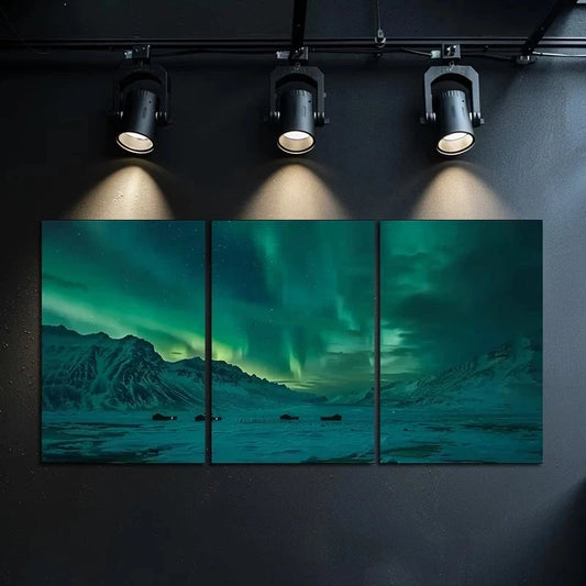 3pcs Aurora Borealis Landscape Over Svalbard Metal Print Ready to Hang Art