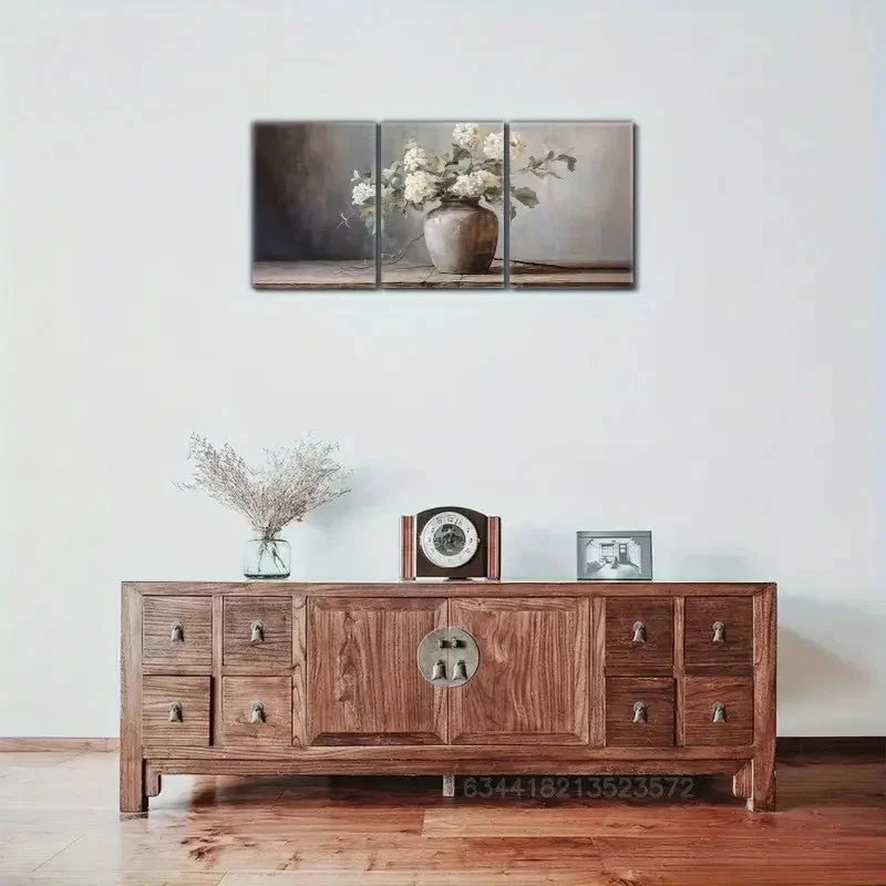 3pcs White Hydrangea Art Poster Vintage Metal Print Ready to Hang Art