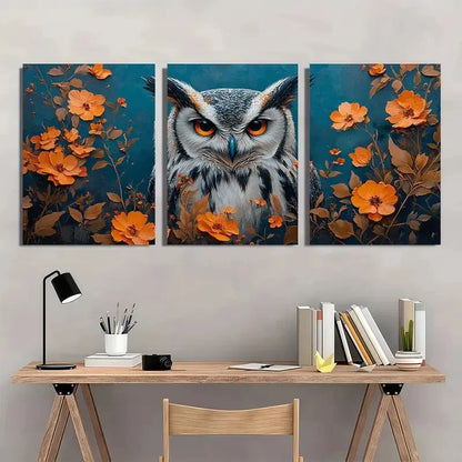 3pcs Vintage Floral Gothic Owl Animal Wall Art Set Canvas Framed 60x90cm - High Quality Print 100% Australian Made Wall Canvas Ready to Hang
