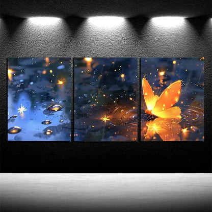 3pcs Vibrant Firefly Moonlight Metal Print Ready to Hang Art