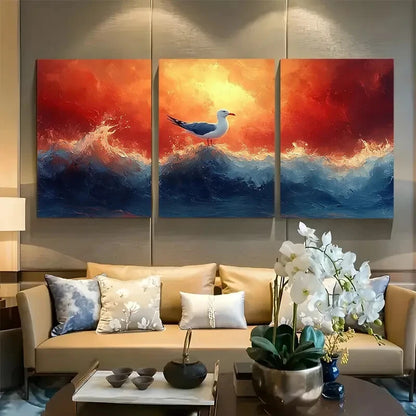 3pcs Calming Seagull and Rainbow Seascape Metal Print Ready to Hang Art