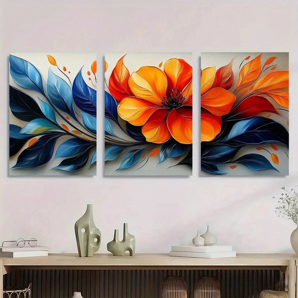 3pcs Vibrant Abstract Floral Swirling Petals Beige Metal Print Ready to Hang Art