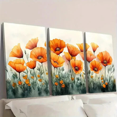 3pcs California Poppy Watercolor Botanical Wall Art Canvas Unframed - High Quality Print 100% Australian Made Wall Canvas
