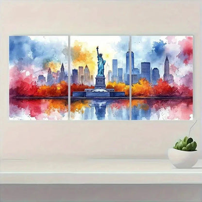3pcs Statue of Liberty Watercolor Print Metal Print Ready to Hang Art