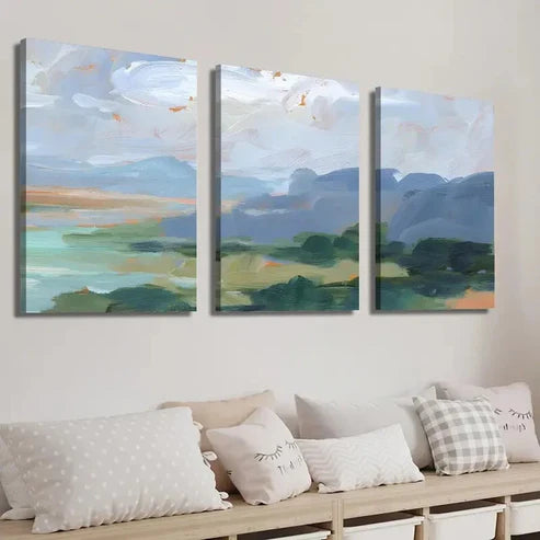 3pcs Abstract Ocean Mountain Landscape Wall Art Set Canvas Unframed - High Quality Print 100% Australian Made Wall Canvas