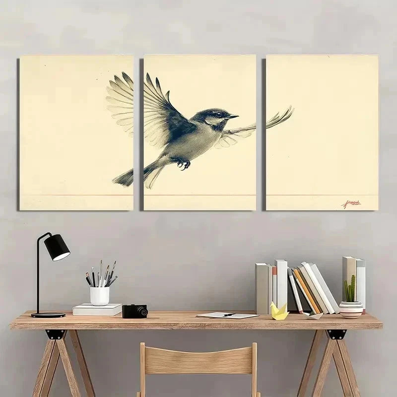 3pcs Minimalist Birds Neutral Nature Perfect Wall Art Set Canvas Framed 40x60cm - High Quality Print 100% Australian Made Wall Canvas Ready to Hang