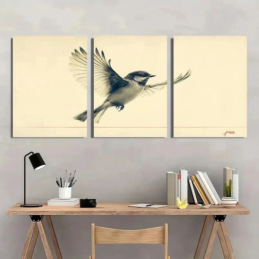 3pcs Minimalist Birds Neutral Nature Perfect Wall Art Set Canvas Framed 40x60cm - High Quality Print 100% Australian Made Wall Canvas Ready to Hang