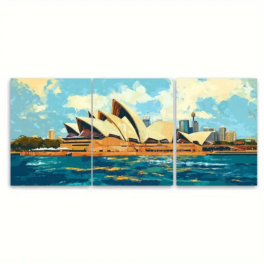 3pcs Sydney Opera House a colorful harbor view Wall Art Set Canvas Framed 60x90cm - High Quality Print 100% Australian Made Wall Canvas Ready to Hang
