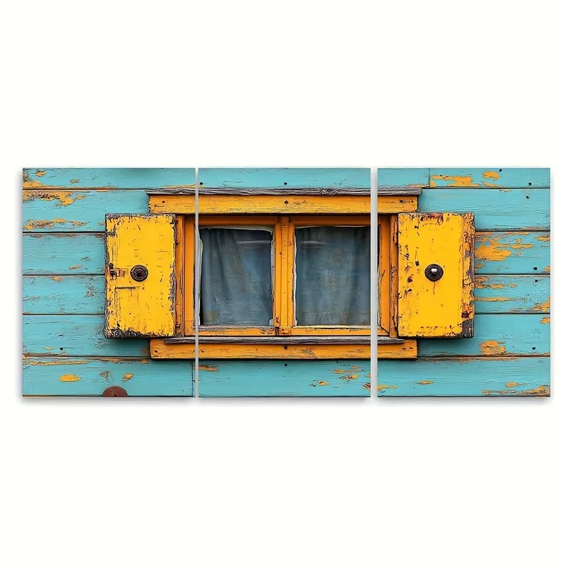 3pcs Wood Caravan Window Metal Print Ready to Hang Art