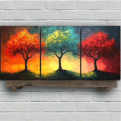 3pcs Abstract Colorful Trees Red Green Metal Print Ready to Hang Art