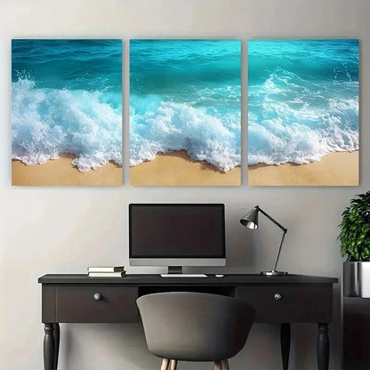 3pcs Coastal Ocean Beach Waves Perfect Metal Print Ready to Hang Art