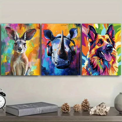 3pcs Three animals Wall Art Set Canvas Unframed - High Quality Print 100% Australian Made Wall Canvas