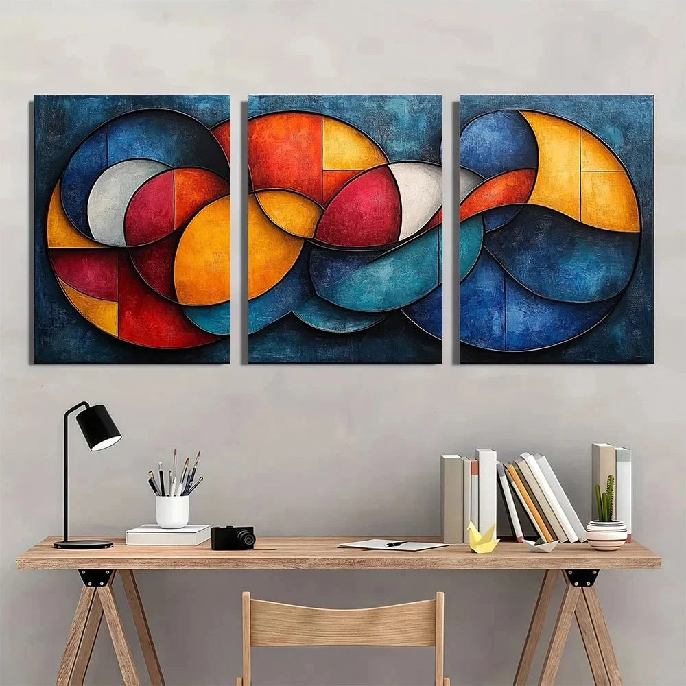 3pcs Abstract Geometric Theme Metal Print Ready to Hang Art