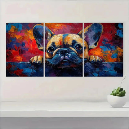 3pcs French Bulldog Palette Knife Painting Metal Print Ready to Hang Art