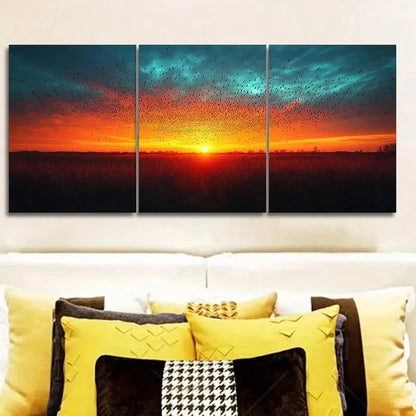 3pcs Bird Flock at Sunset Painting Wall Art Set Canvas Framed 50x70cm - High Quality Print 100% Australian Made Wall Canvas Ready to Hang