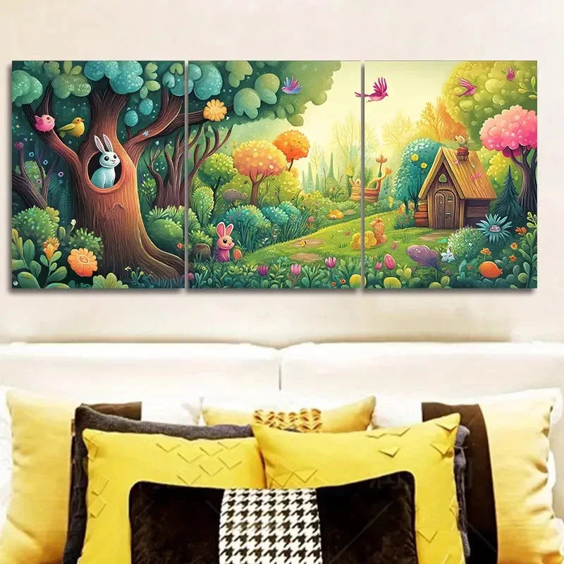 3pcs Fairy tale forest Wall Art Painting Wall Art Set Canvas Framed 50x70cm - High Quality Print 100% Australian Made Wall Canvas Ready to Hang