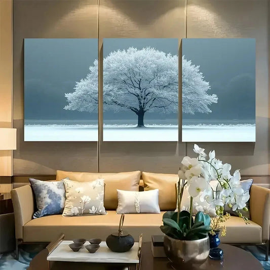 3pcs Snow Covered Winter Tree Metal Print Ready to Hang Art