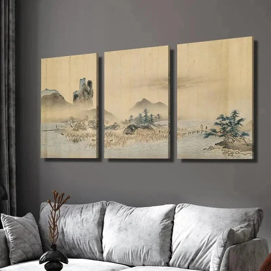 3pcs Vintage Japanese Retro Landscape Wall Art Set Canvas Framed 60x90cm - High Quality Print 100% Australian Made Wall Canvas Ready to Hang