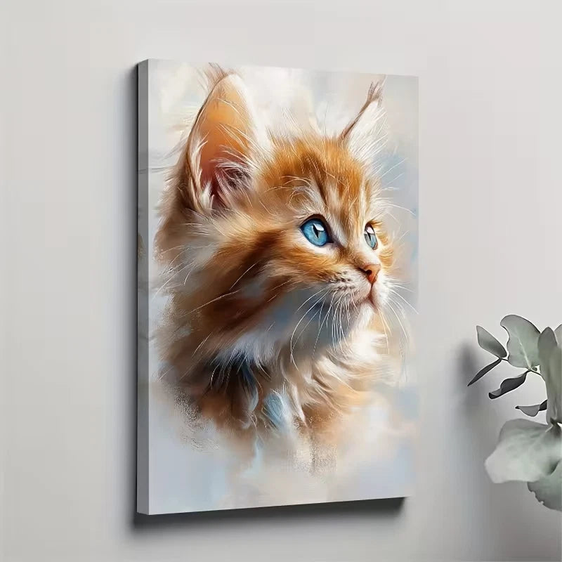 Vibrant Blue Eyes, Soft Orange & White Fur Metal Print Ready to Hang