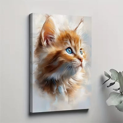 Vibrant Blue Eyes, Soft Orange & White Fur Metal Print Ready to Hang