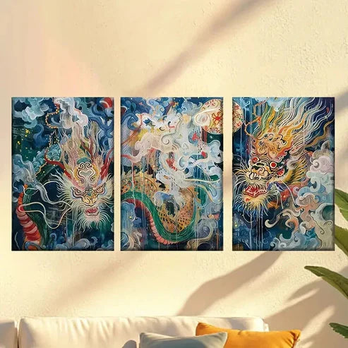 3pcs Colorful Abstract New Year Dragon Wall Art Set Canvas Unframed – High Quality Print 100% Australian Made Wall Canvas