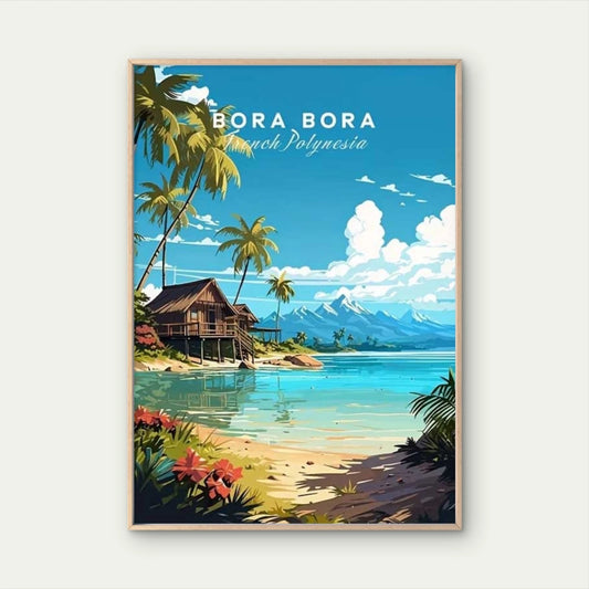 Premier Historic Exotic Tropical Vacation Bora Bora French Polynesia Island Travel Poster Print Wall Art