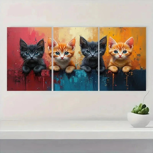 3pcs Adorable Kitten Bathroom Art Metal Print Ready to Hang Art