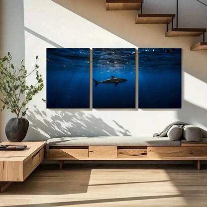 3pcs Sea Life Scene with Realistic Shark Wall Art Set Canvas Framed 40x60cm - High Quality Print 100% Australian Made Wall Canvas Ready to Hang