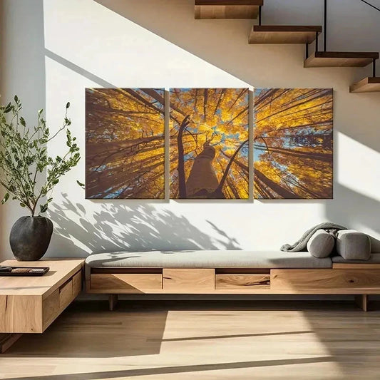 3pcs Nature Landscape Golden Leaves Wall Art Set Canvas Framed 40x60cm - High Quality Print 100% Australian Made Wall Canvas Ready to Hang