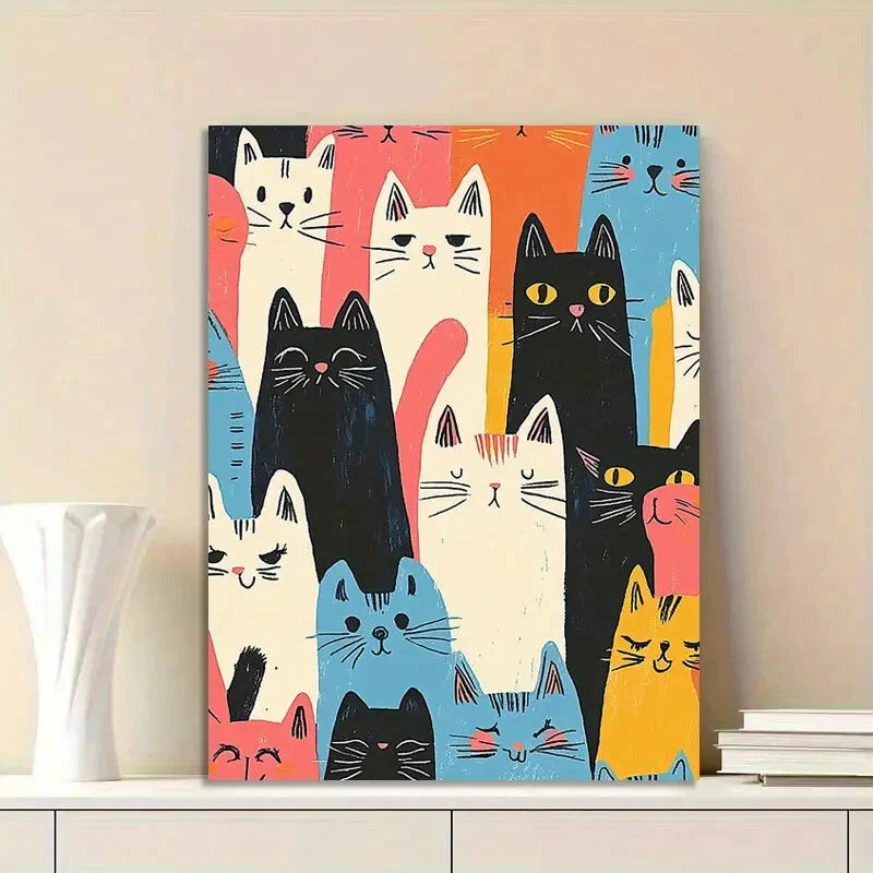 Colorful, Cute Cat Pattern In A Retro Style   40x60cm Metal Print Ready to Hang