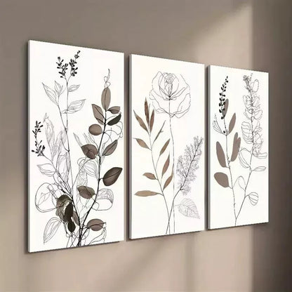 3pcs Minimalist Botanical Line Wall Art Set Canvas Framed 50x70cm - High Quality Print 100% Australian Made Wall Canvas Ready to Hang