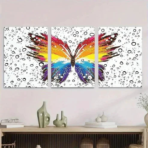3pcs Colorful Butterfly Modern Abstract Wall Art Set Canvas Unframed - High Quality Print 100% Australian Made Wall Canvas