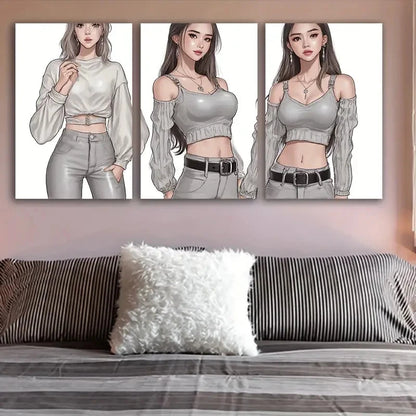 3pcs Modern Lady Abstract Painting Wall Art Set Canvas Framed 50x70cm - High Quality Print 100% Australian Made Wall Canvas Ready to Hang