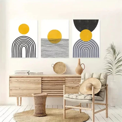 3pcs Mustard Yellow and Black Abstract Art Set Canvas Unframed - High Quality Print 100% Australian Made Wall Canvas