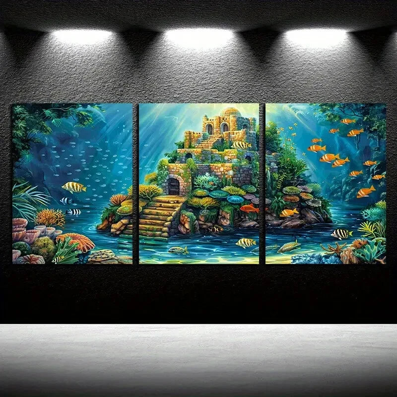 3pcs Vibrant Underwater World Theme Design Metal Print Ready to Hang Art