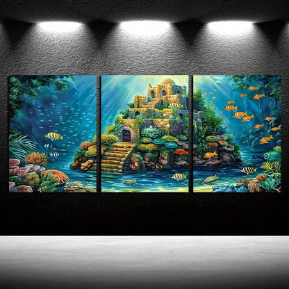 3pcs Vibrant Underwater World Theme Design Metal Print Ready to Hang Art