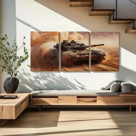 3pcs Military Theme Tank in the Desert Wall Art Set Canvas Framed 40x60cm - High Quality Print 100% Australian Made Wall Canvas Ready to Hang