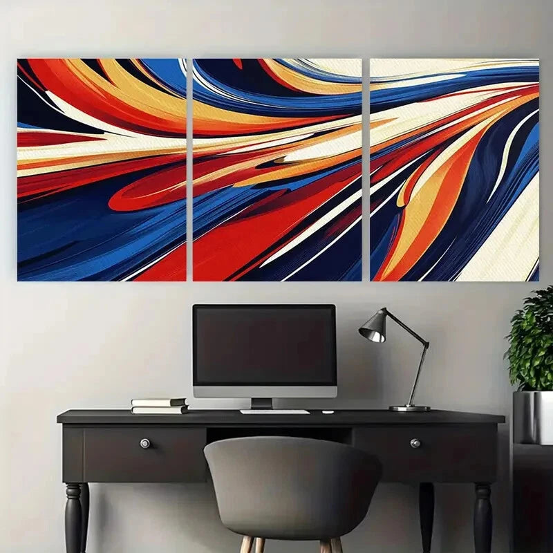 3pcs Mid-Century Modern Vibrant Swirl Design Metal Print Ready to Hang Art