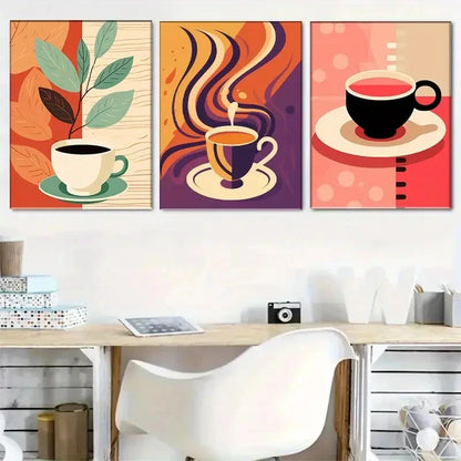 3pcs Retro Vibrant Coffee-Themed Metal Print Ready to Hang Art